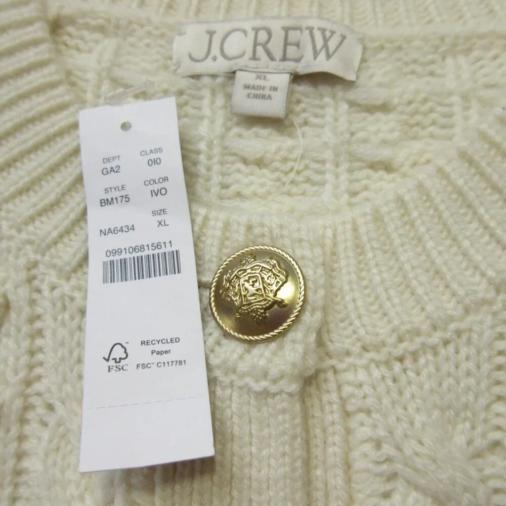 NWT J.Crew Cable-knit Cardigan Sweater in Ivory Wool Blend XL